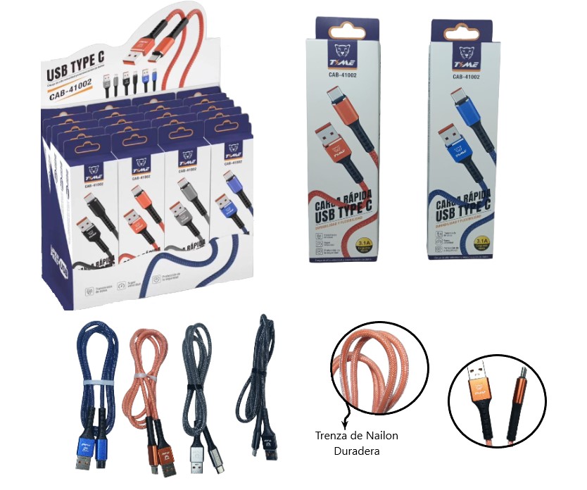 CABLE MALLA DE NAILON TIPO C DATOS 3.1A