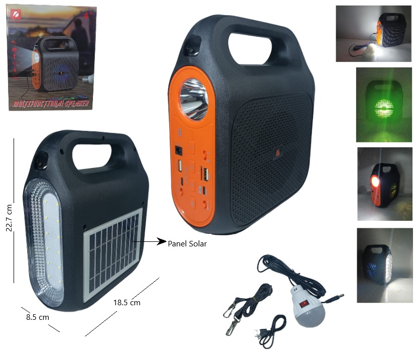 PARLANTE BT SOLAR+POWER BANK+FOCO+LINTERNA