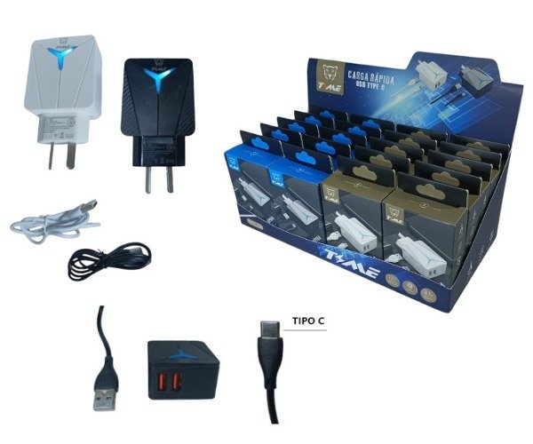 CARGADOR TIPO C 3.1A TIME DESMONTABLE 2USB X UND