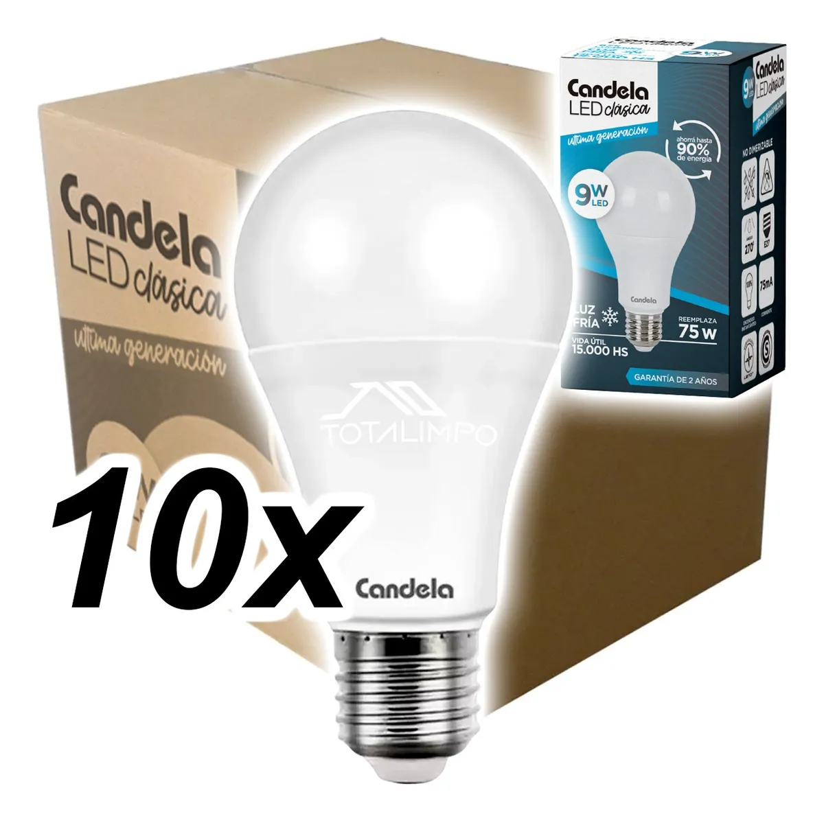 Foco led candela 9w x10 unidades 