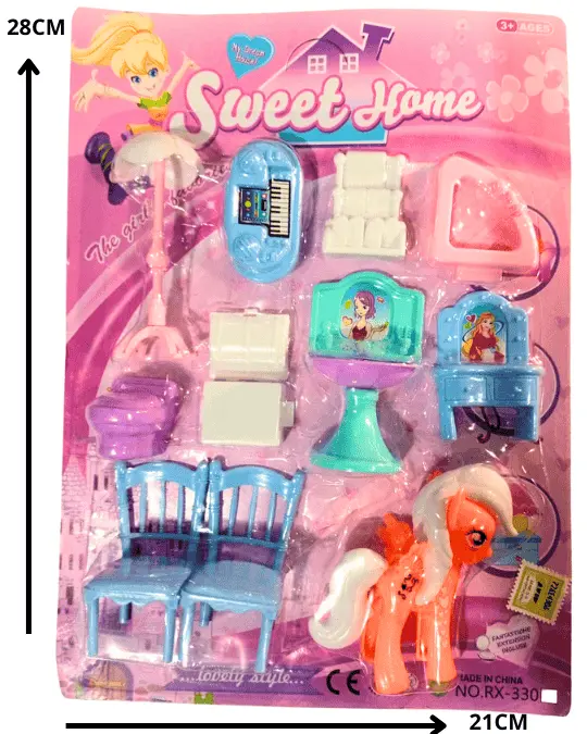 Blister con muebles y pony